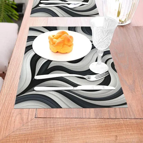 Miniatura 3 de 6 PCS PVC Placemats Set Place Mats Black and White Contrast Non-Slip Weave Place Mats 12" x 18" Farmhouse Table Mat Set for Family Dinners Wedding