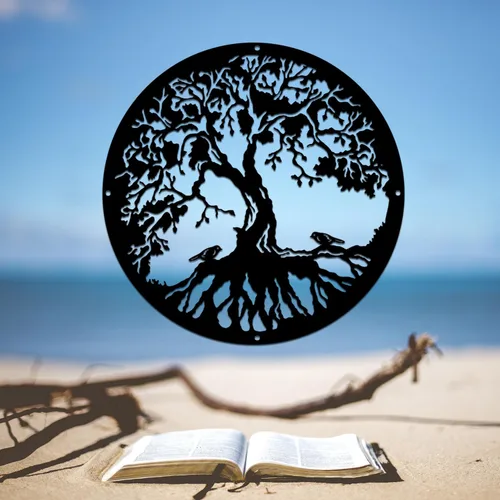 Miniatura 2 de Decoración de pared metálica de bienvenida con árbol de la vida 04, letrero de metal personalizado para montaje en pared, arte metálico, decoración