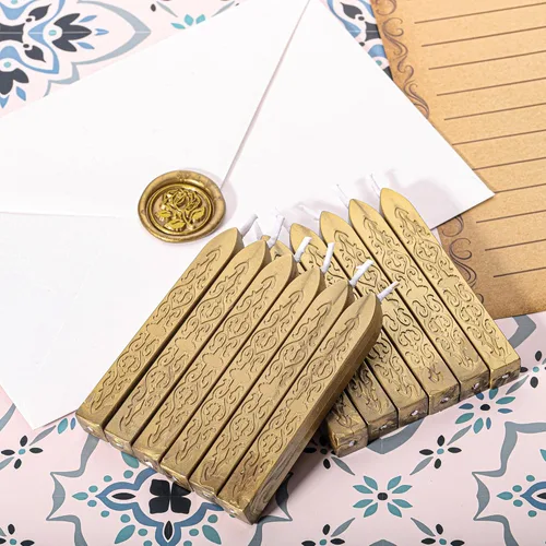 Miniatura 6 de Yoption 12 varillas de cera de sellado con mechas, tótem de oro antiguo manuscrito de fuego para sello de cera (oro antiguo)