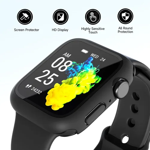 Miniatura 4 de Paquete de 2 fundas de vidrio templado compatibles con Apple Watch, protector de pantalla de policarbonato duro, protección general ligera contra