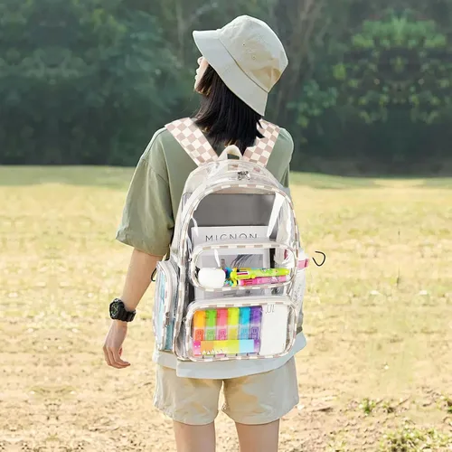 Miniatura 145 de CAMTOP Mochila transparente resistente y transparente para estudiantes, escuela, trabajo, festival, viajes, deportes, Beige, Mediana, Camtop Mochila