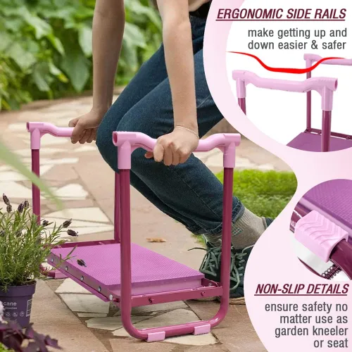 Miniatura 3 de Colwelt Taburete de jardín con marco de acero resistente y resistente, asiento de jardín y banco de rodillas con bolsa de herramientas, almohadilla