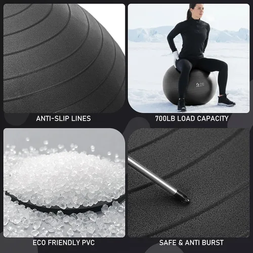 Miniatura 3 de Gruper Pelota de yoga y pilates, pelota de gimnasio de 4 tamaños para fitness, yoga, entrenamiento, embarazo y terapia física, bomba rápida
