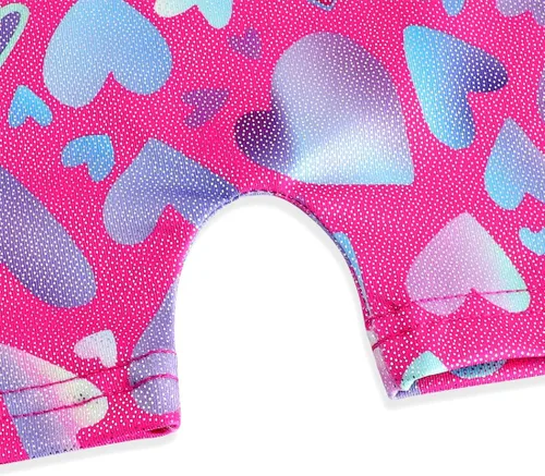 Miniatura 146 de HOZIY - Leotardos de gimnasia con pantalones cortos brillantes para niñas pequeñas; estampados de unicornio, aurora, arco iris, sirena, dinosaurio
