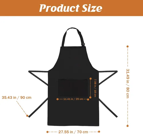 Miniatura 2 de Paquete de 4 delantales ajustables, delantal negro con 2 bolsillos, delantal lavable a máquina perfecto para cocinar, asar a la parrilla, lavar