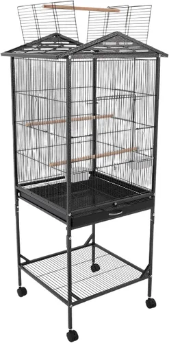 Miniatura 7 de Jaula grande para pájaros, jaulas movibles para pájaros con ruedas, 4 ventanas de alimentación, bandeja deslizante, aviario panorámico para pájaros