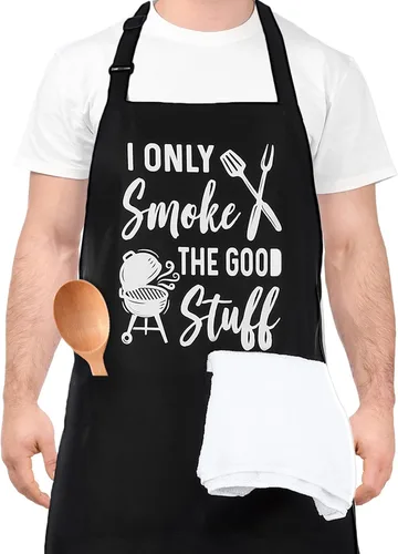 Miniatura 14 de Delantales divertidos para hombres, delantales de cocina profesionales con dos bolsillos, delantal de chef ajustable, delantal con babero para regalo
