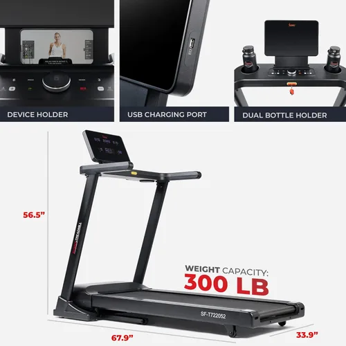 Miniatura 6 de Sunny Health & Fitness Treadmill Elite Smart Auto Incline for Home Use, Wide Running and Walking Deck, Flex Shock Suspension with 300 LB