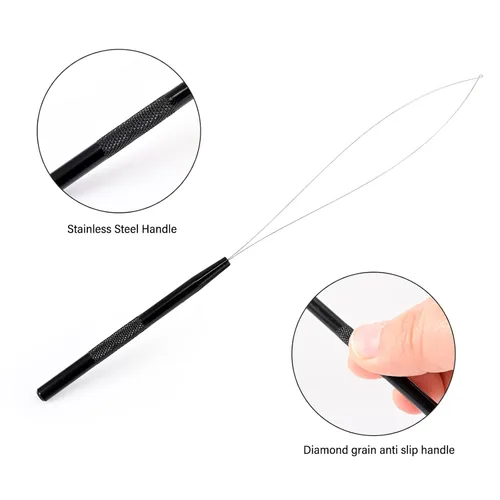 Miniatura 5 de Gomake Juego de extensiones de cabello cerradas y removedoras de alicates, micro anillos de silicona, extensiones de cabello, aguja de bucle, Negro