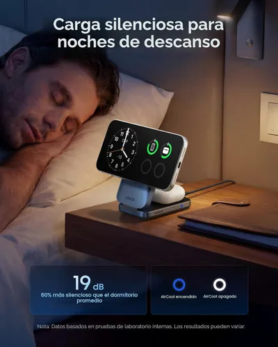 Miniatura 5 de Anker Cargador MagSafe plegable Prime de 25 W, estación de carga 3 en 1 de tamaño de palma, certificado Qi2.2, cargador inalámbrico AirCool