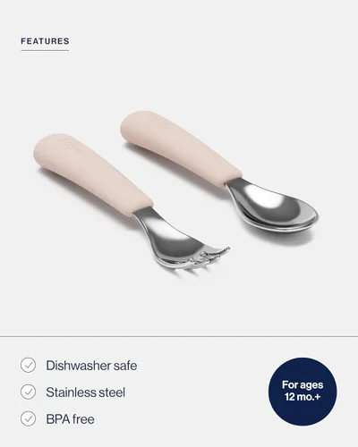 Miniatura 3 de Lalo Utensils - Juego de tenedor y cuchara para niños pequeños - Utensilios ergonómicos para niños pequeños de acero inoxidable y silicona - Juego