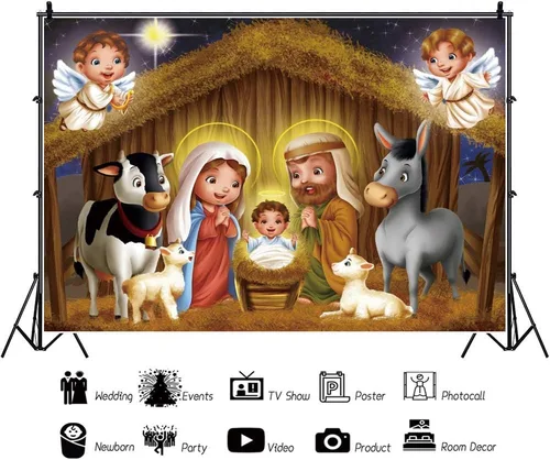 Miniatura 2 de Telón de fondo de Navidad de 7 x 5 pies, para decoración de juegos de iglesia, telón de fondo de fotos de fiesta de Navidad