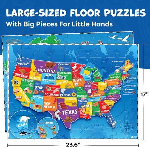 Miniatura 2 de Rompecabezas para niños de 4 a 8 años, 145 piezas, mapa del mundo y rompecabezas de Estados Unidos, juguetes educativos para niños de 4 años
