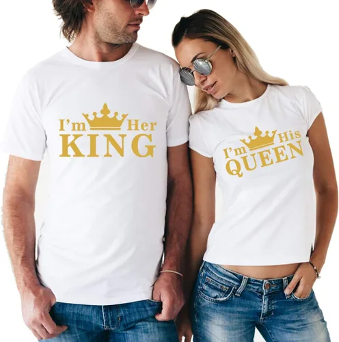 Miniatura 3 de ANRevelinCN Camiseta de pareja con texto en inglés I'm his Queen I'm her King (If You Need King and Queen, Please Separe Their Purchasing)