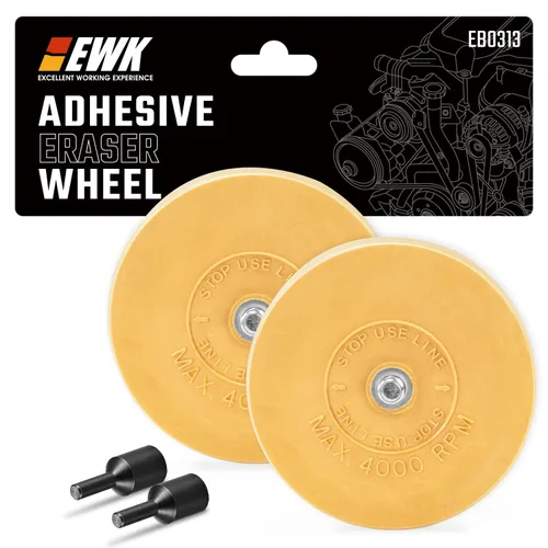 EWK Rueda de goma para borrar, 2 unidades, para taladro, ideal para adhesivos, rayas y eliminación de calcomanías