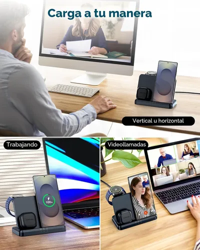 Miniatura 5 de EGV Cargador inalámbrico para Samsung - Estación de carga inalámbrica 3 en 1 para Galaxy S25 Ultra S24 S23, Z Fold Flip 7/6, cargador de reloj