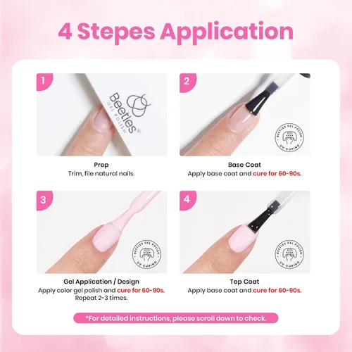 Miniatura 32 de Beetles - Kit de esmalte de uñas de gel rosa nude con lámpara de uñas LED UV, 6 piezas, kit de iniciación, gel base, capa superior, juego de esmalte
