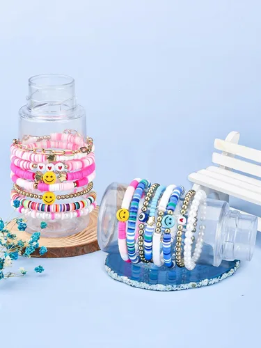 Miniatura 3 de Preppy Heishi - Juego de pulseras de surfista para niñas adolescentes, bonitos aretes estéticos, anillos estéticos preppy coloridos de oro blanco