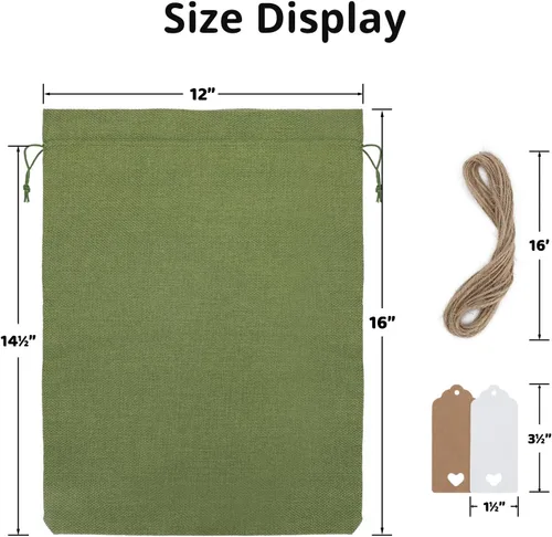 Miniatura 2 de Tapleap Bolsas de arpillera con cordón – 10 bolsas de regalo verdes de 12 x 16 pulgadas para envolver regalos, ropa, desinfectante de manos, panes