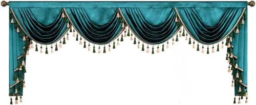 Miniatura 17 de VOGOL Cenefa de cortinas de terciopelo grueso para dormitorio, cenefas de cascada de lujo con aislamiento térmico dorado para sala de estar formal