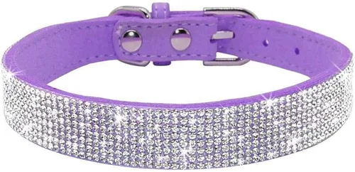 Miniatura 13 de Collar para perro con cristales de imitación, collar de piel sintética con brillantes para perro, gato y cachorro en color negro, tallas S M L XL