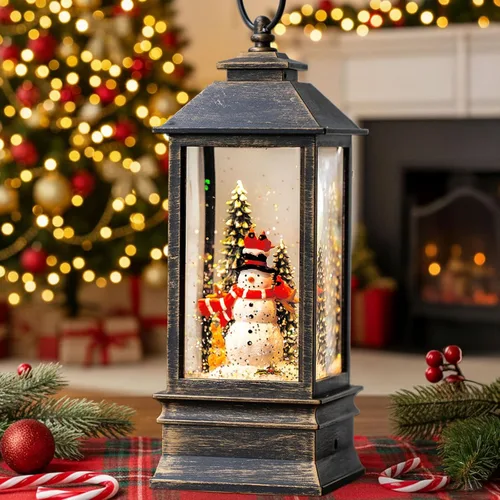 Miniatura 19 de Linterna de globo de nieve de Navidad, muñeco de nieve musical, árbol de Navidad, globo de nieve iluminado con temporizador USB/batería operada