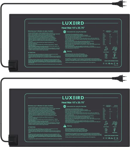 LUXBIRD Paquete de 2 alfombrillas térmicas para semillero para inicio de semillas, 10 x 20.75 pulgadas, almohadilla térmica hidropónica duradera,