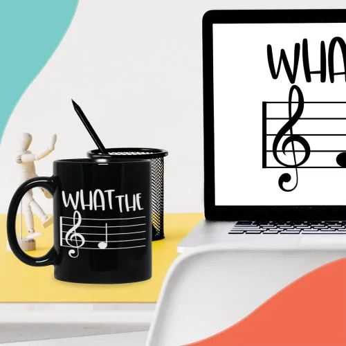 Miniatura 6 de Taza de café musical de 11 onzas, con texto en inglés "What The F Funny Note Sayings", regalo único para profesores musicales, amantes de la música