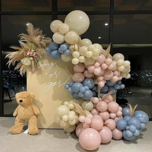 Miniatura 5 de Kit de Arco de Guirnalda de Globos de Género, Globos Rosa Polvoriento y Azul Arena Blanca, Globo Bohemio Rosa Nude para Tema Neutro Baby Shower