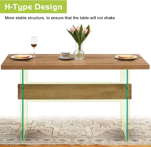 Miniatura 6 de ivinta Mesa de comedor de cristal para 4-6 personas, mesa de cocina rectangular de 55 pulgadas para espacios pequeños, comedor, sala de estar