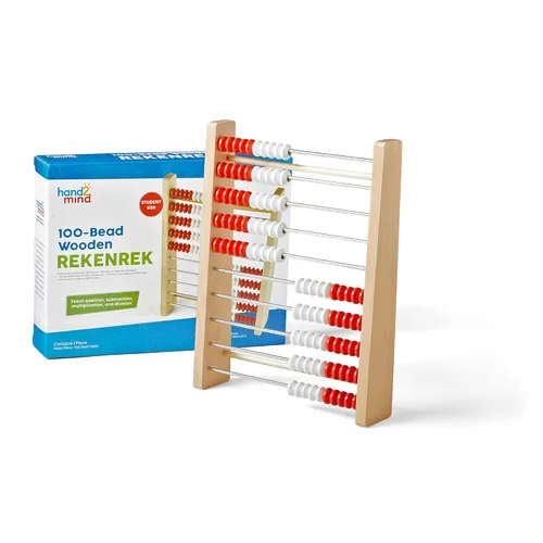 hand2mind Rekenrek de madera de 100 cuentas, ábaco para matemáticas de niños, manipuladores de matemáticas, jardín de infantes, estante de conteo