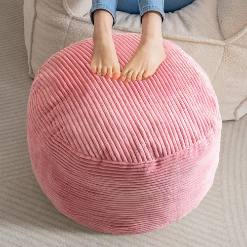 Miniatura 30 de HIGOGOGO Puf Otomán Redondo Relleno, Pufs de Pana con Relleno de Trozos de Espuma, Puf Peludo y Esponjoso Reposapiés Otomán de Almacenamiento, 20 X