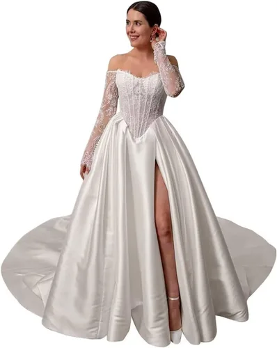 Miniatura 24 de Vestido de novia formal sin tirantes con encaje, largo de sirena para mujer 2019 WD162