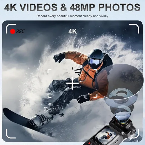 Miniatura 2 de Cámara 4K Vlogging Mini cámara de acción con bolsillo giratorio de 180° con audio y video, cámaras pov de mano con estabilización, pantalla táctil