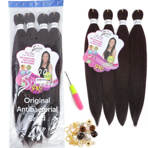 Miniatura 5 de Oferta de varios paquetes: extensiones de cabello preestirado Spetra para trenzar 24 pulgadas, 8 mechones de trenzas de cajón, sin nudos, 8 paquetes