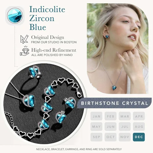 Miniatura 4 de Leafael Collar con colgante de corazón con cristales de piedra natal para 12 meses regalo de joyería para mujer tono plateado 180in 20in