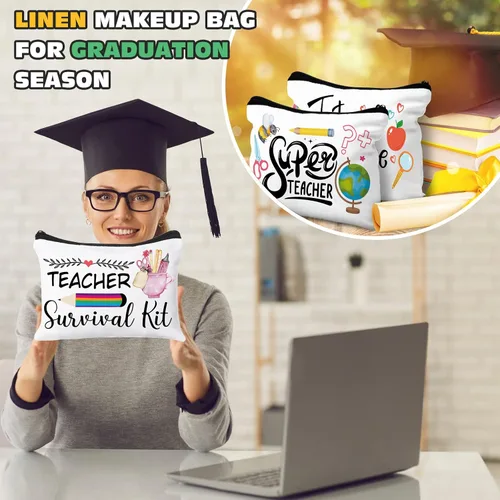 Miniatura 4 de Irenare 30 unidades de regalos de agradecimiento para profesores, bolsas de maquillaje de agradecimiento para mujeres, bolsa de lona para cosméticos