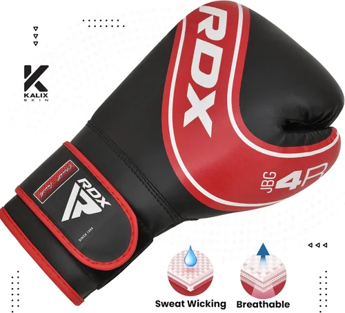 Miniatura 6 de Guantes de boxeo para niños RDX, 4 oz y 6 oz, Junior, de cuero Maya, con palma ventilada, para entrenamiento, Muay Thai, sparring, kickboxing, Rojo