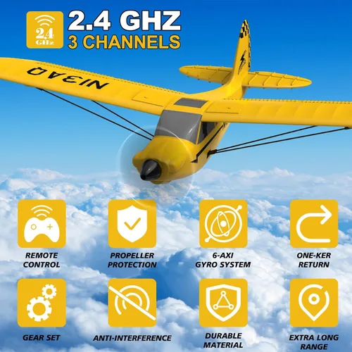 Miniatura 3 de Avión RC de 82.4 °F con control remoto de 3 canales, entrenador de avión deportivo Cub S2 con protector de hélice y sistema de estabilización