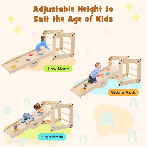 Miniatura 5 de INFANS Juguetes de Escalada 7 en 1 para Niños Pequeños, Set de Escalador de Cubo Montessori de Madera Mejorado con Rampa Reversible, Tobogán