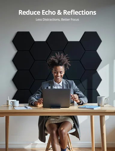 Miniatura 7 de Paneles Acústicos Hexagonales Autoadhesivos para Pared, Paquete de 12 Baldosas Absorbentes de Sonido para Paredes y Puertas, Panel Interior Negro