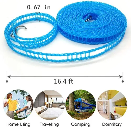 Miniatura 2 de Foshine Clotheslines - Paquete de 3 cuerdas de secado de ropa de 1.64 pies de longitud, portátil, resistente al viento, 16.4 ft, tendedero