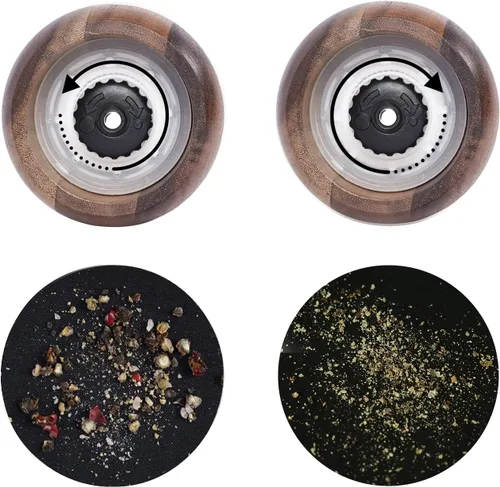 Miniatura 4 de Molinillo de pimienta, molinillo de cerámica ajustable tanto para pimienta como para sal, madera de acacia, altura de 8 pulgadas, diámetro de 2.4 in