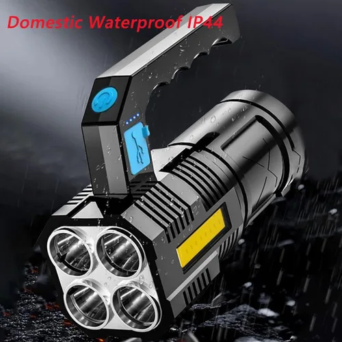 Miniatura 2 de Linterna recargable USB de alto lúmenes, linterna de camping con 4 potentes cuentas LED, linterna de mano para el hogar, 4 modos, impermeable