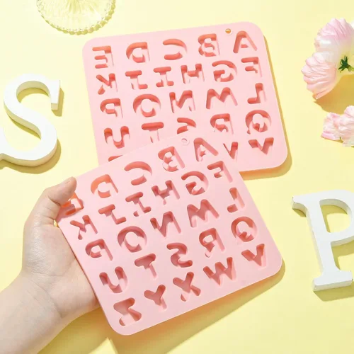Miniatura 4 de 2 moldes de silicona de letras A-Z de color rosa para bricolaje, moldes de silicona con iniciales para resina para decoración de bricolaje, dulces