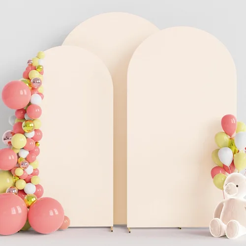 Miniatura 24 de Wokceer Juego de 3 fundas de arco de boda de elastano ajustadas para arco de boda para parte superior redonda, soporte de arco de Chiara para Beige