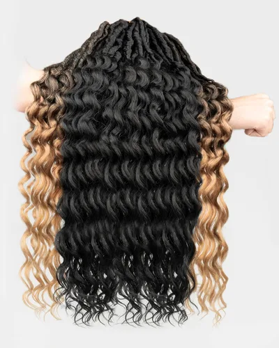Miniatura 9 de Cabello de Ganchillo Faux Locs de Onda Profunda - 24 Pulgadas 8 Paquetes Pre-Enrollado Negro Natural 112 Hebras Extensiones de Cabello Sintético