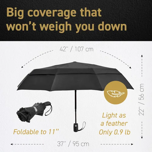 Miniatura 2 de Windproof Travel Umbrellas for Rain - Lightweight, Strong, Compact with & Easy Auto OpenClose Button for Single Hand Use - Double Vented Canopy for