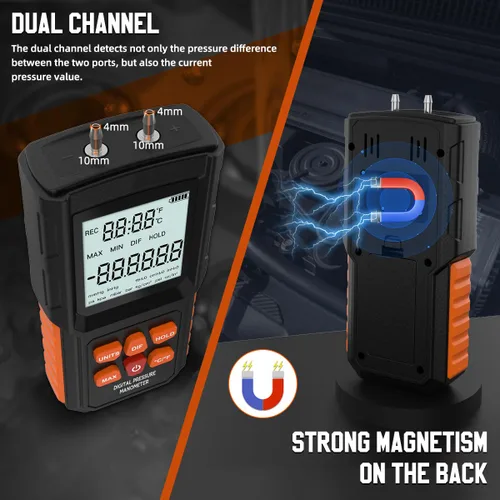 Miniatura 4 de Manómetro, ± 100 KPa Manómetro Digital HVAC 12 Unidades Probador de Presión de Gas ± 0.15% FSO Manómetro Actualizado con Más Accesorios