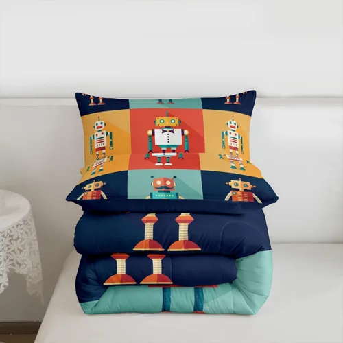 Miniatura 7 de Erosebridal Juego de edredón de robot tamaño Queen, juego de ropa de cama de decoración de robot espacial para dormitorio de niños y niños, juego